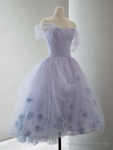 Off the Shoulder Purple High Low Tulle Prom Dresses, High Low Purple Tulle Formal Graduation Dresses